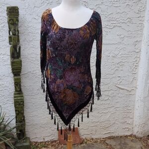 Ina Purple Floral Velvet Tunic with Gold Accents